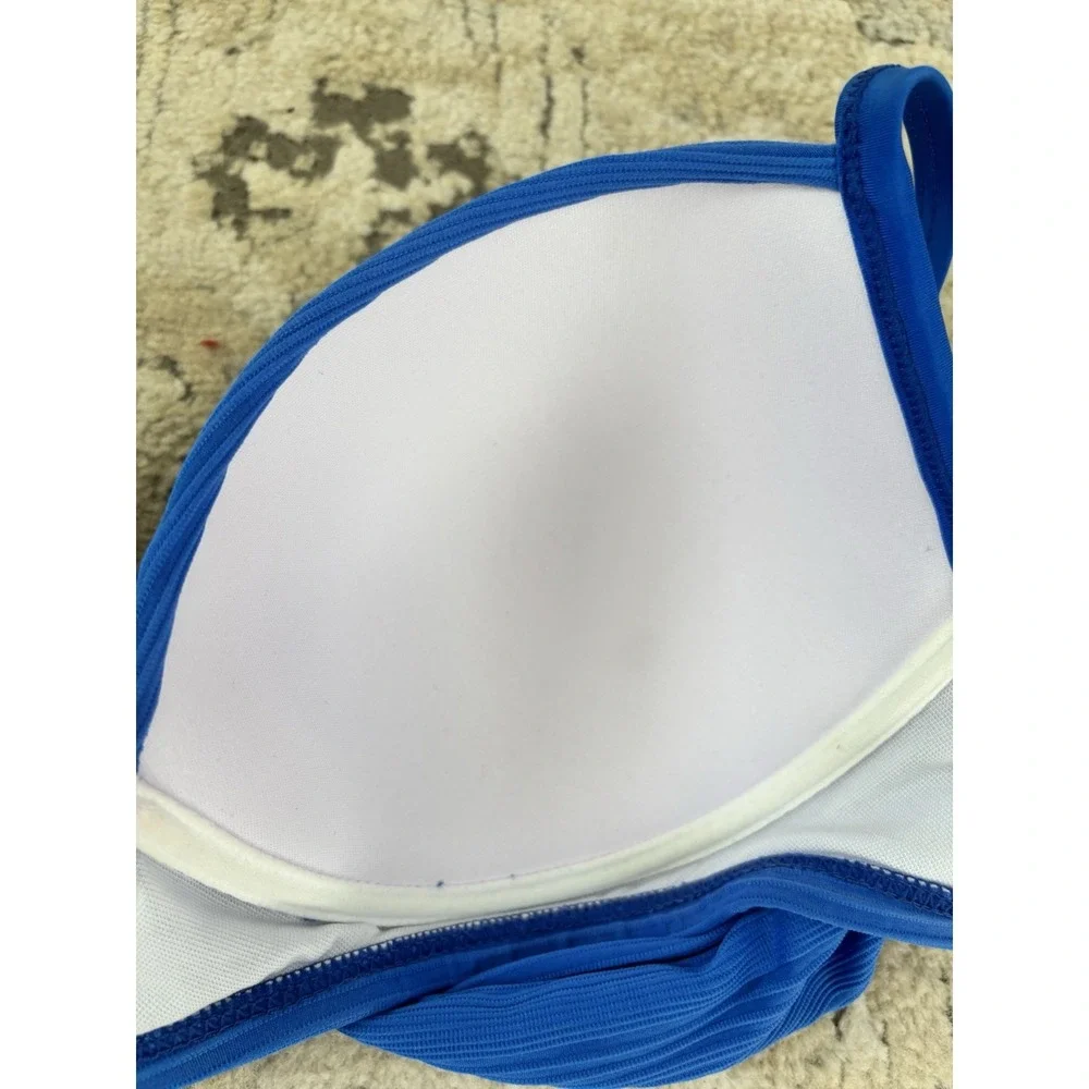 Women's 1X Royal Blue Front-Twist Bikini Top & Draped Bottom 2Pc Swimsuit Padded